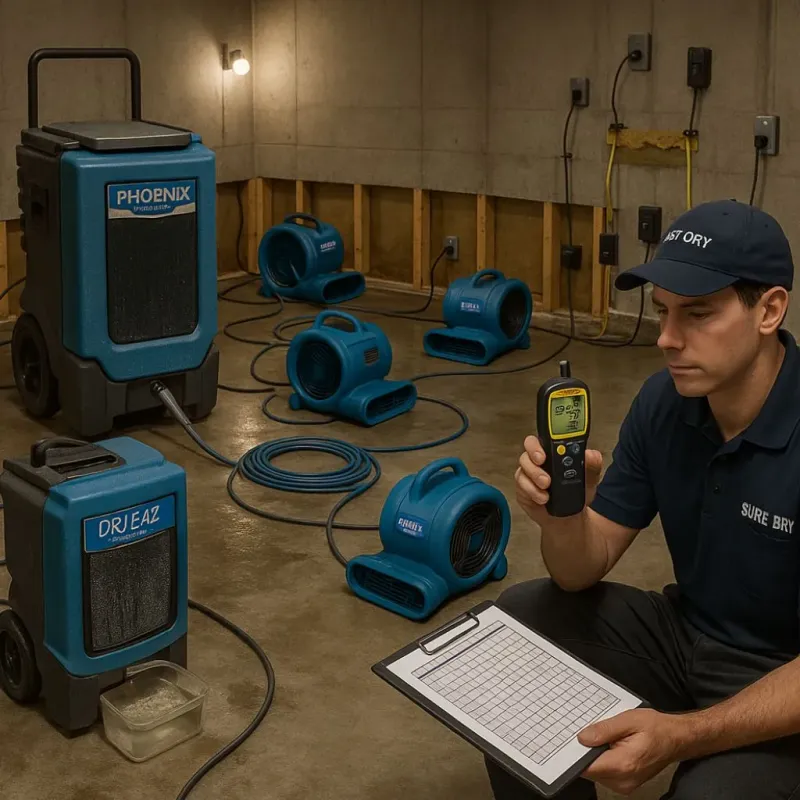 Structural Drying and Dehumidification process in Grandview Plaza, KS